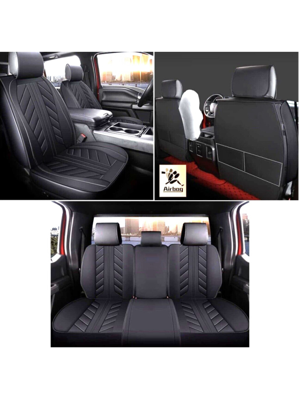 Universal 5 Seater seat covers for mid size vehicles- Black Leather